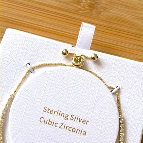 Brand New Sterling Silver Gold Tone Cross Rhinestone Adjustable Bracelet - Picture 5 of 8